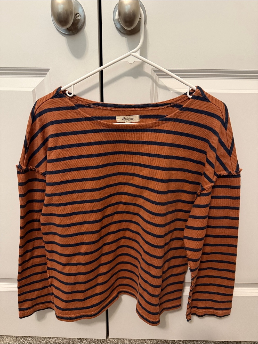 Madewell Women’s Rust and Navy Striped Long Sleeve Top